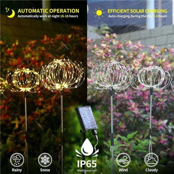 6 Pack Solar Firework Lights Waterproof,120 LED Solar Garden Fireworks Lights - Picture 5 of 7
